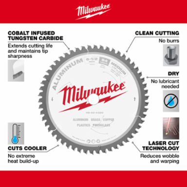 6-1/2 Inch Aluminum Cutting Circular Saw Blade, 54 Teeth, Carbide-Tipped