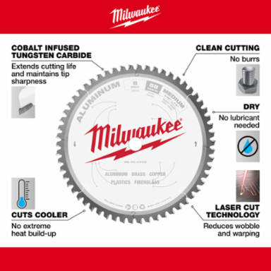 8 Inch Aluminum Cutting Circular Saw Blade, 60 Tooth, Carbide Tipped