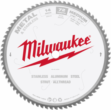 14 Inch Carbide Tipped Circular Saw Blade, 72 Tooth, Metal Cutting