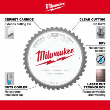 8 Inch 42 Tooth Metal & Stainless Cutting Saw Blade, Carbide Tipped