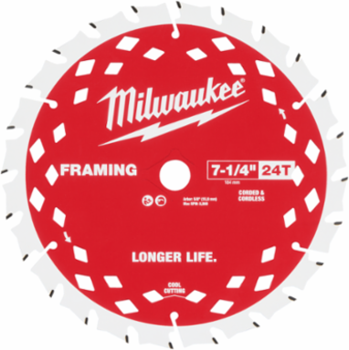 7-1/4 Inch 24 Tooth Framing Circular Saw Blade with 5/8 Inch Arbor, 10 Pack