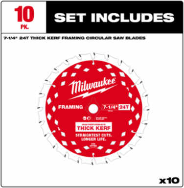 7-1/4" 24T Thick Kerf Framing Circular Saw Blades Bulk 10