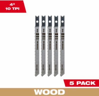 4 Inch U-Shank High Carbon Steel Jig Saw Blades, 10 TPI (5 Pack)