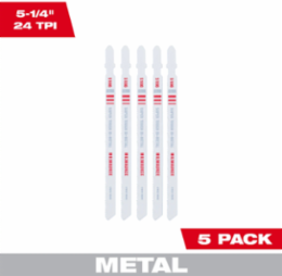Bi-Metal Jig Saw Blades, 5-1/4 Inch, 24 TPI, T-Shank, Pack of 5