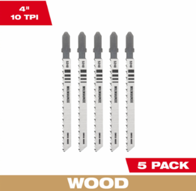 4 Inch T-Shank Jig Saw Blades, High Carbon Steel, 10 TPI, 5 Pack