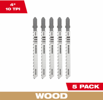 4 Inch T-Shank High Carbon Steel Jig Saw Blades, 10 TPI (5-Pack)