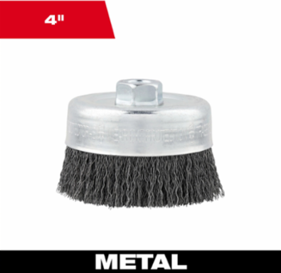 4 Inch Carbon Steel Crimped Wire Cup Brush, Arbor Size 0.625 Inch, Max RPM 7000