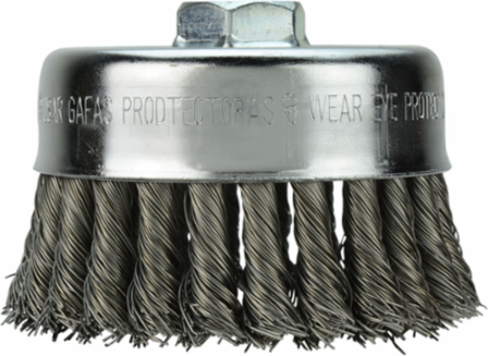 4 Inch Knot Wire Cup Brush - Carbon Steel, Medium Abrasiveness, 7000 Max RPM