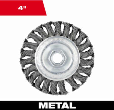 4 Inch Full Cable Twist Knot Wire Wheel - Carbon Steel, Coarse, 12,000 RPM