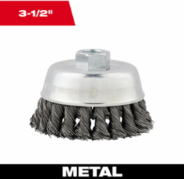 3-1/2 Inch Knot Wire Cup Brush - Carbon Steel, Coarse, 0.625 Inch Arbor, 13000 RPM