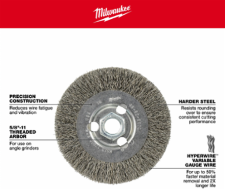 4 Inch Radial Crimped Wire Wheel - Carbon Steel, Coarse, 12000 RPM