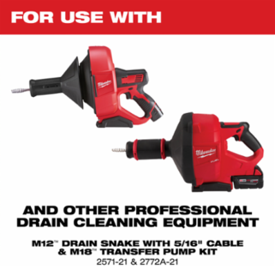1/4 Inch x 25 ft Rust Guard™ Inner Core Drop Head Drain Cable, 1.25 to 2.5 Inch Pipe Compatibility