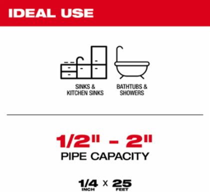 TRAPSNAKETM 1/4" x 25' Drop Head Replacement Cable, Steel Construction