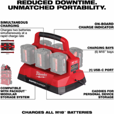 M18TM PACKOUTTM Six Bay Rapid Charger for M18 Batteries, 15.1 Inch, 7.91 Pounds