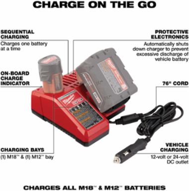 M18™ & M12™ DC Vehicle Charger, 12V/24V Input, 1.805 Pounds