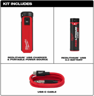 REDLITHIUMTM USB Charger & Power Source Kit, 2.1A Output, 3.875 Inch Length
