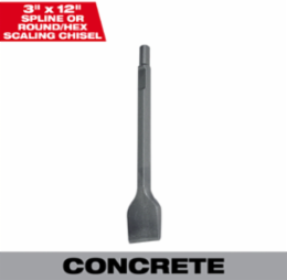 3 Inch Scaling Chisel, Forged Steel, 12 Inch Length, Hex Fitment
