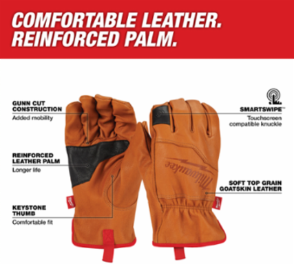 Goatskin Leather Gloves, Medium Size, Reinforced Palm, Smartswipe™ Knuckle