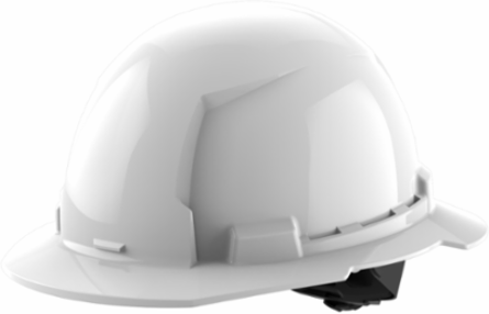 White Full Brim Hard Hat, Type 1 Class E, Impact Resistant, Adjustable Fit