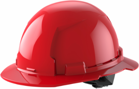 Red Full Brim Hard Hat, Type 1 Class E, Impact Resistant, Adjustable Fit