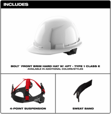 Black Front Brim Hard Hat Type 1 Class E with Adjustable Fit and BOLTTM Accessories