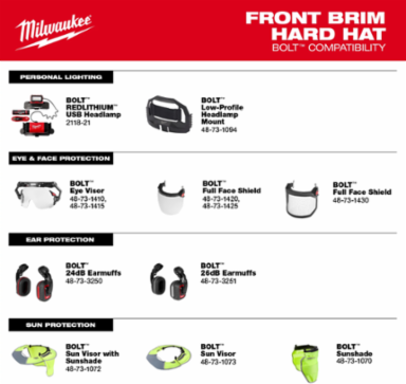 Black Front Brim Hard Hat Type 1 Class E with Adjustable Fit and BOLTTM Accessories