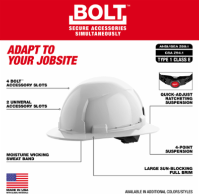Orange Full Brim Hard Hat Type 1 Class E with 4-Point Ratcheting Suspension
