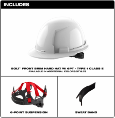 Red Front Brim Hard Hat, Type 1 Class E, Adjustable Fit