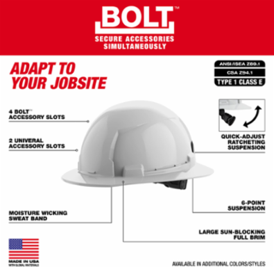 Red Full Brim Hard Hat - Type 1 Class E with 6-Point Ratcheting Suspension
