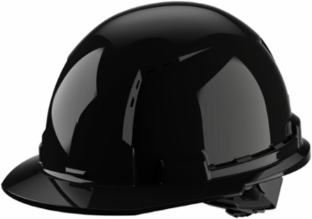 Black Vented Hard Hat with 4pt Ratcheting Suspension, Adjustable Fit, HDPE