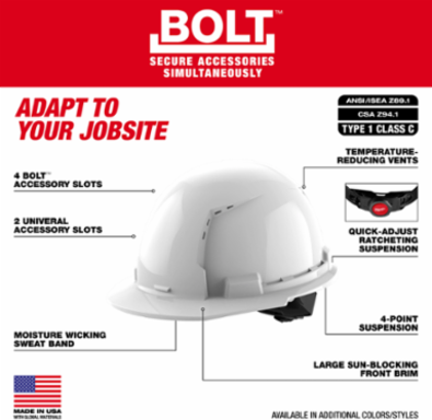 Orange Vented Hard Hat, Class C, Adjustable Fit, HDPE, BOLTTM Accessory Compatible