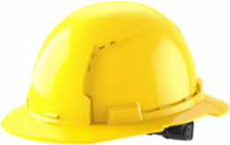 Yellow Full Brim Vented Hard Hat, 6-Point Suspension, HDPE, ANSI Class C