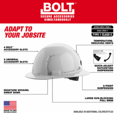 Red Full Brim Vented Hard Hat, Type 1 Class C, Adjustable Fit
