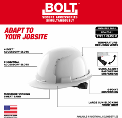 Gray Front Brim Vented Hard Hat, ANSI Type 1 Class C, 6-Point Suspension