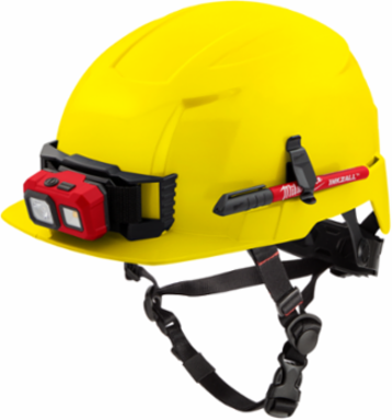 Yellow Front Brim Safety Helmet, Type 2 Class E, Impact Resistant, Adjustable Fit