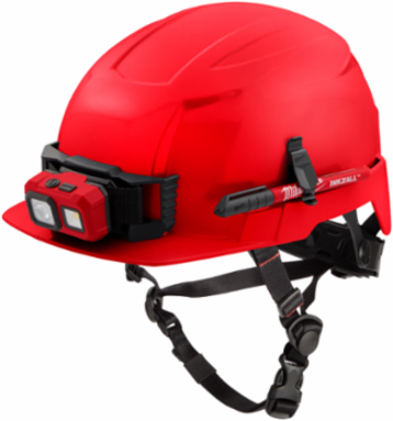 Red Front Brim Safety Helmet - Type 2 Class E, Adjustable Fit, Impact Resistant