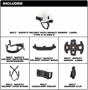 BOLT™ Blue Safety Helmet, Type 2 Class E, Impact Armor Liner, Adjustable Fit