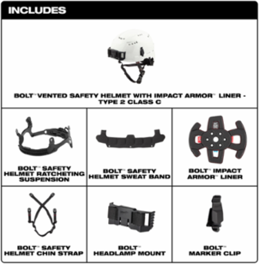 BOLT Black Vented Safety Helmet Type 2 Class C with IMPACT ARMOR™, Adjustable Fit