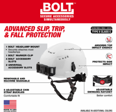 BOLT™ Orange Vented Safety Helmet, Adjustable Fit, Type 2 Class C, Impact Resistant