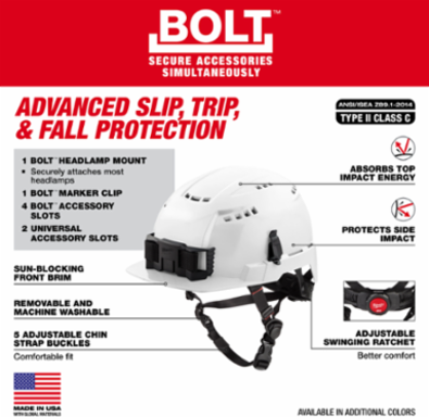 BOLT™ Blue Front Brim Vented Safety Helmet, Type 2 Class C, Adjustable Fit