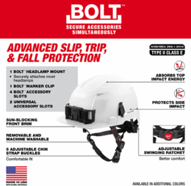 BOLT™ Green Front Brim Safety Helmet - Type 2, Class E, Adjustable Fit, Impact Resistant