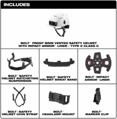 BOLT™ Vented Safety Helmet with IMPACT ARMOR™ Liner, Type 2 Class C, Adjustable Fit