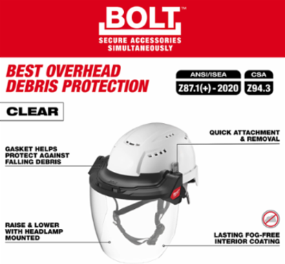BOLT™ Gasketed Full Face Shield -Clear Dual Coat Lens(Compatible with Milwaukee® BOLT™ Safety Helmets & BOLT™ Hard Hats)