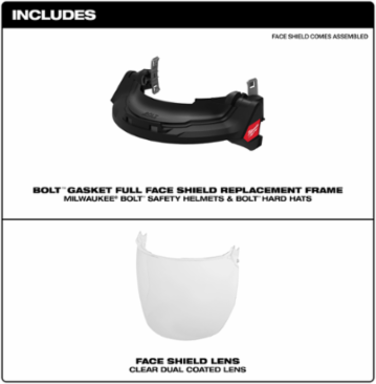 BOLT™ Gasketed Full Face Shield -Clear Dual Coat Lens(Compatible with Milwaukee® BOLT™ Safety Helmets & BOLT™ Hard Hats)