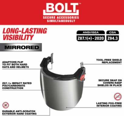 BOLT™ Full Face Shield - Mirrored Dual Coat Lens (Compatible with Milwaukee® BOLT™ Safety Helmets & BOLT™ Hard Hats)