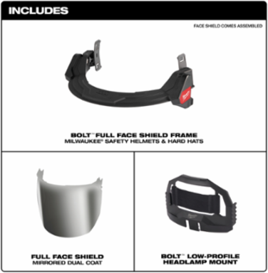 BOLT™ Full Face Shield - Mirrored Dual Coat Lens (Compatible with Milwaukee® BOLT™ Safety Helmets & BOLT™ Hard Hats)