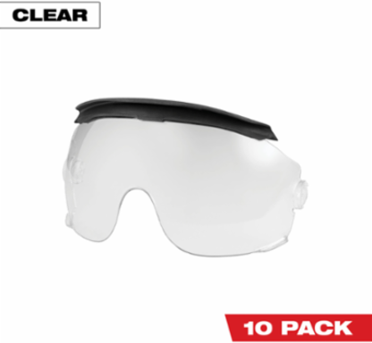10pk Gasketed Clear Eye Visor Replacement Lenses (Milwaukee® BOLT™ Safety Helmet & BOLT™ Hard Hat Mount)