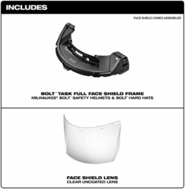 BOLT™ Task Full Face Shield - Clear Uncoated Lens (Compatible with Milwaukee® BOLT™ Safety Helmets & BOLT™ Hard Hats)