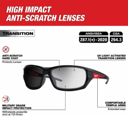 Transition Performance Safety Glasses - Anti-Scratch Lenses