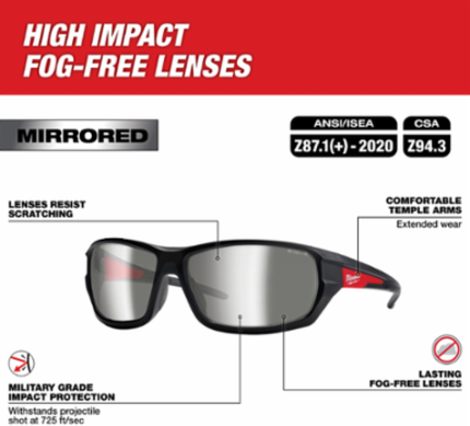 Mirrored Performance Safety Glasses - Fog-Free Lenses